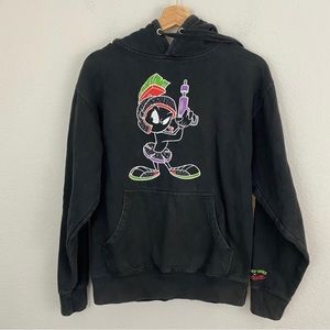 Warner Brothers Looney Tunes Marvin the Martian Black Hoodie Sweatshirt Med